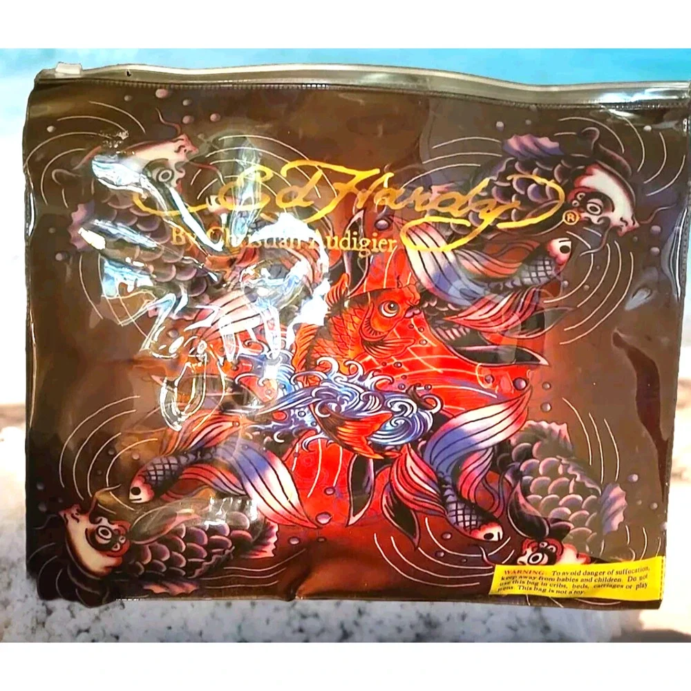 Ed Hardy Silk Scarf Skulls Signed With Zip Lock Protector Bag and Tag Card New